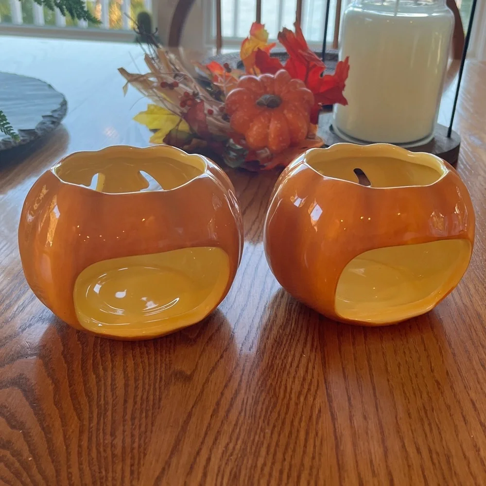 Williams Sonoma Jack O Lantern Candle Luminary Tealight Halloween 2 piece/pairy